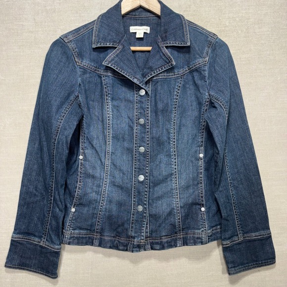 Coldwater Creek Jackets & Blazers - Coldwater Creek Womens Denim Jean Jacket 8 Blue Fade Button Front Stretch Retro